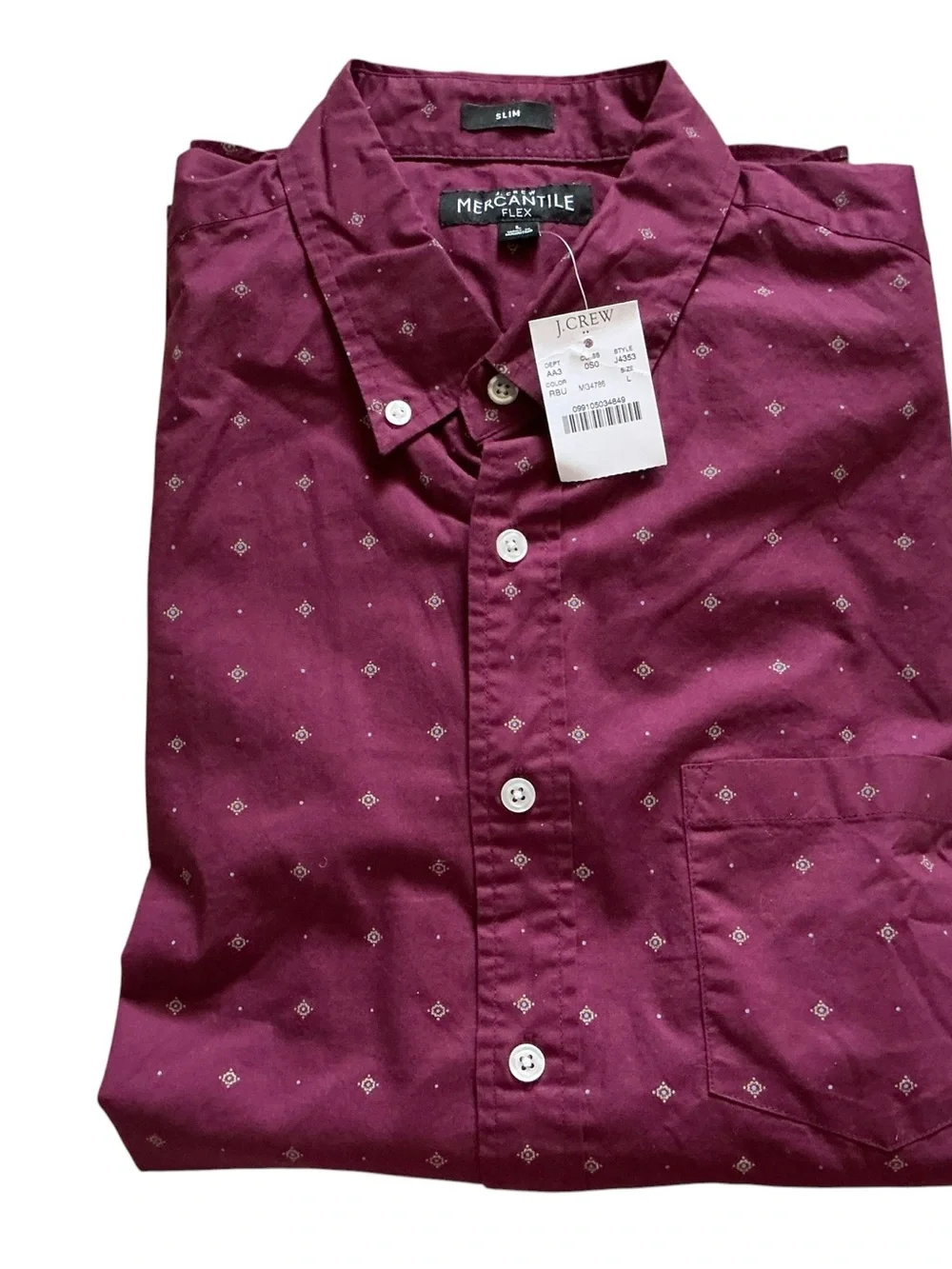 J crew mens maroon button up dress shirt size large mercantile flex slim